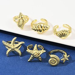 Mixed Shapes Латунные кольца-манжеты для женщин, без кадмия и без свинца, стойки покрытие, долговечный, реальный 18 k позолоченный, разнообразные, 14~25x13~26 мм, внутренний диаметр: регулируемый