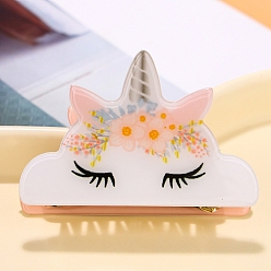 Белый Акриловые коготь заколки, единорог, белые, 45x71x20 мм