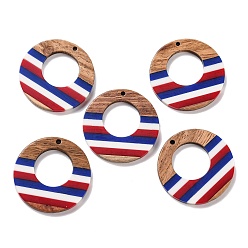 Donut Подвески из непрозрачной полосатой смолы и дерева ореха в честь Дня независимости, геометрические прелести, пончик, 37.8x3.5 мм, отверстие : 2 мм