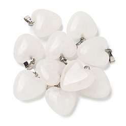 Хрусталь Природного кварца хрустальных подвесок, подвески в форме сердца из горного хрусталя с застежками-кнопками из латуни платинового оттенка, 20x18x7 мм, отверстие : 6x2 мм