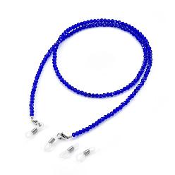 Bleu Royal Chaînes de lunettes, tour de cou pour lunettes, perles de verre, 304 inox homard fermoirs pince, perles en laiton et extrémités de boucle en caoutchouc, bleu royal, 27.95 pouce (71 cm)