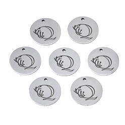 Letter Q Anlaufgeschützt 304 Charms aus Edelstahl, Laserschnitt, gestalteter Buchstabe eingraviert, Flachrund, Edelstahl Farbe, letter.q, 14x1 mm, Bohrung: 1.2 mm