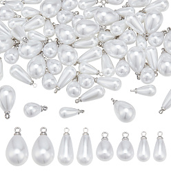 Платина 64шт 4 стили АБС-пластик подвески с имитацией жемчуга, с латунной найти, очарование слезы, платина, 16~21.5x5.5~13 мм, отверстие : 1.8~2 мм, 16 шт / стиль