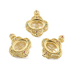 Golden Rack Plating Brass Micro Pave Cubic Zirconia Locket Pendants, Cadmium Free & Lead Free, Long-Lasting Plated, Clover, Golden, 30x23x7mm, Hole: 3x2mm