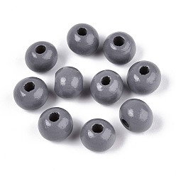 Серый Круглые бусины из натурального дерева схима, окрашенные распылением, серые, 8~8.5x6.8 мм, отверстие : 1.8~2 мм