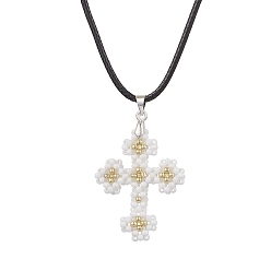 Белый Круглые подвески из стеклянных бусин ручной работы и стеклянного жемчуга, Ткацкий станок, крестик, белые, 18.03 дюйм (45.8 см)