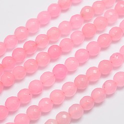 Бледно-Розовый Натуральный Malaysia нити нефритовый шарик, имитация розового кварца, круглые, окрашенные, граненые, розовый жемчуг, 6 мм, отверстие : 0.8 мм, около 63 шт / нитка, 14.5 дюйм