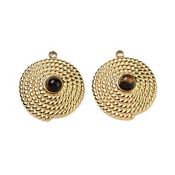 Плоский Круглый Ионное покрытие (ip) 304 подвески из нержавеющей стали, природные тигровые очарования, реальный 18 k позолоченный, плоско-круглые, 21x6 мм, отверстие : 1.8 мм