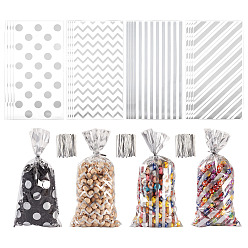 Серебро 4 наборы целлофановых мешочков для хранения конфет из opp-пленки, прямоугольник с рисунком, серебряные, 27x13x0.002 см