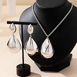 Платина Комплекты из ожерелий из сплава с подвесками в форме капли и овала и серег-гвоздиков, платина, 400 мм