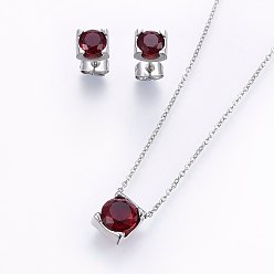 Couleur Acier Inoxydable 304 définit bijoux en acier inoxydable, pendentifs et boucles d'oreille, avec zircons, rouge foncé, couleur inox, 17.71 pouce (45 cm), 7x6x4.5mm, pin: 0.8 mm
