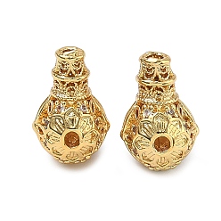 Настоящее золото 18K Латунные микро проложить кубического циркония бусы, полые бусины гуру, без кадмия и без свинца, стойки покрытие, цветочным узором, реальный 18 k позолоченный, 14.5x9.5x9 мм, отверстие : 1.8 мм