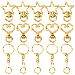 Золотой 10Комплект 2 стилей поворотных застежек из звездообразного сплава с 10железными разъёмными брелоками для ключей, золотые, 25~34x2~24x6 мм, отверстие : 9x5 мм