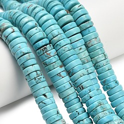 Бирюза Природные Говлит бисер нитей, диск, класс А, окрашенная и подогревом, Heishi бусы, бирюзовые, 10~11x3~3.5 мм, отверстие : 1 мм, около 111~112 шт / нитка, 14.84~15.04 дюйм (37.7~38.2 см)