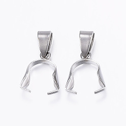 Stainless Steel Color Tarnish Resistant 304 Stainless Steel Pendant Pinch Bails, Stainless Steel Color, 11.5x10x4mm, Hole: 3.5x5mm