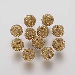 Light Colorado Topaz Polymer Clay Rhinestone Beads, Grade A, Round, Pave Disco Ball Beads, Light Colorado Topaz, 10x9.5mm, Hole: 1.5mm