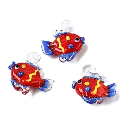 Красный Подвески лэмпворк ручной работы, тропические рыбки-талисманы, красные, 30~33x29~31x10~12 мм, отверстие : 3~4 мм