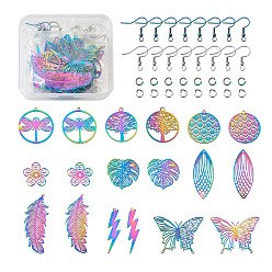 Rainbow Color Сделай сам 9 формы красочные филигранные столярные изделия из нержавеющей стали наборы для изготовления сережек, Включает филигранные столярные подвески, крючки для серег и прыжковые кольца, Радуга цветов, 23x20x0.3 мм, отверстие : 1.2 мм, 116 шт / коробка