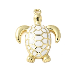 Белый Латунь эмаль подвески, стойки покрытие, долговечный, очарование морской черепахи, реальный 18 k позолоченный, белые, 27.5x22x5 мм, отверстие : 1.4 мм
