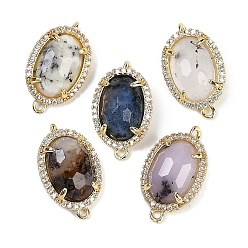 Цветочный Опал Натуральный цветочный опал овальные граненые звенья, латунь с покрытием из латуни, микро-паве, прозрачные подвески из кубического циркония, золотые, 21x12.5x5 мм, отверстия : 1.6 mm и 1.4 мм