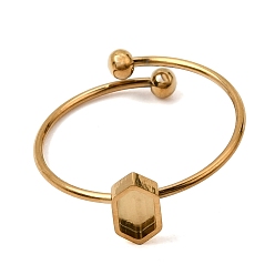 Real 18K Gold Plated Hexagon 304 Stainless Steel Open Cuff Bangle Makings with Bezel Tray, Ion Plating(IP), Long-Lasting Plated, Real 18K Gold Plated, Inner Diameter: 0.73 inch(1.85cm), Tray: 6x3mm
