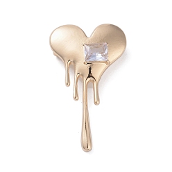 Light Gold Alloy with Rhinestone Brooches, Heart Pins, for Backpack Clothes, Light Gold, 57x34x7mm