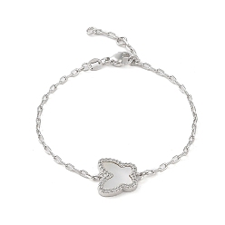 Платина Латунные браслеты с микропаве из чистого кубического циркония, браслеты Shel бабочки для женщин, платина, 6-3/4 дюйм (17.2 см), Бабочка: 15x15.5 mm