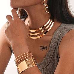 Золотой Комплекты из ожерелий с подвесками из сплава, серег-гвоздиков и браслетов-манжет, золотые, 392 мм