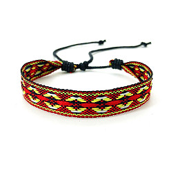 FireBrick Bohemia Polyester Braided Flat Cord Bracelet, Adjustable Bracelet for Women, FireBrick, 6-1/2~9-7/8 inch(16.5~25cm)