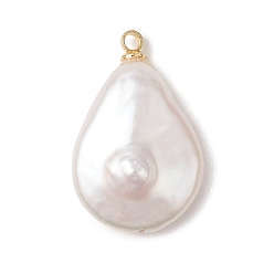 Teardrop Натуральный жемчуг барокко подвески с жемчугом кеши, подвески из зародышевого жемчуга, с латунными штифтовыми скобами, золотые, кремово-белые, слеза, 23x15x7 мм, отверстие : 1.6 мм