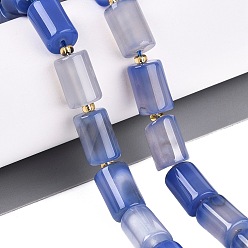 Cornflower Blue Natural Agate Beads Strands, Dyed, Column, with Seed Beads, Cornflower Blue, 11.5~13x7.5~8.5mm, Hole: 1.2~1.5mm, about 27~28pcs/strand, 14.37~15.16 inch(36.5~38.5cm)