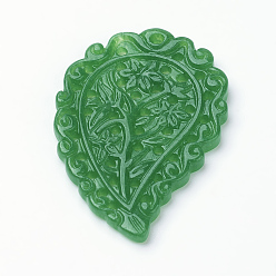 Зеленый Натуральный нефритовый кулон, окрашенные, лист, зелёные, 45x30.5x3 мм, отверстие : 1.5 мм
