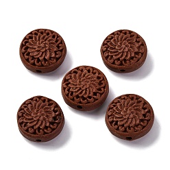Седло Коричневый Киноварь бисера, резные лакированные, плоские круглые с цветком, седло коричневый, 19.5x9 мм, отверстие : 1.8 мм