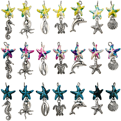 (52) Непрозрачная лаванда 42 шт. 21 стили окрашенные синтетические бирюзовые морские звезды и сплав морских животных подвески, морские подвески с петлями из медной проволоки, античное серебро, разноцветные, 27~37x14~18x5 мм, отверстие : 2.5 мм, 2 шт / стиль