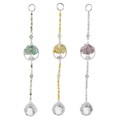 Смешанные камни Стекло каплевидное окно висит ловцы солнца, Подвески из натурального зеленого авантюрина, желтого опала и аметиста с кусочками и сплавом дерева жизни для декора сада и улицы, античное серебро, 179 мм