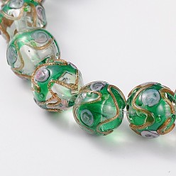 Зеленый Ручной работы Золотые пески Lampwork круглые бусины, зелёные, 12 мм, отверстие : 1.5~2 мм