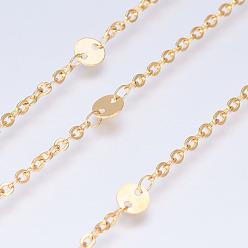 Золотой Ионное покрытие (ip) 304 кабельные цепи из нержавеющей стали, с плоскими круглыми ссылкам, пайки, с катушкой, Плоско-овальные, золотые, 5x0.3 мм, около 32.8 футов (10 м) / рулон