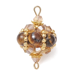 Тигровый глаз Подвески-фонарики из натурального тигрового глаза, круглые и стеклянные бусины, с обмоткой из медной проволоки, золотые, 28~29.5x18~19 мм, отверстие : 2 мм