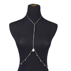 Stainless Steel Color Body Necklace for Sexy Women, with 304 Stainless Steel Cable Chains, Iron Finding, Electroplate Glass, Cowrie Shell Beads, Stainless Steel Color, 14.56 inch(37cm)