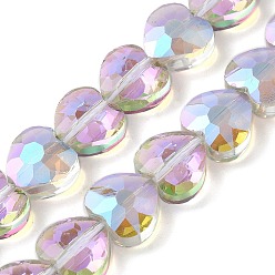 Весенне-зеленый Стеклянные бусины с гальваническим покрытием , половина рианбоу покрытый пластиной, граненые, сердце, весенний зеленый, 9.5~10x9.5~10x4.5 мм, отверстие : 1 мм, около 44 шт / нитка, 15.87 дюйм (40.3 см)