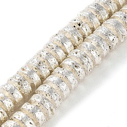 с Покрытием Серебра Гальванические бусины из натуральной лавы, диск, Heishi бусы, со серебряным покрытием, 7x3 мм, отверстие : 1.2 мм, около 123 шт / нитка, 15.75'' (40 см)