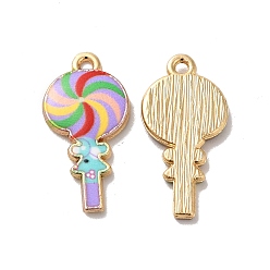 Colorful Alloy Enamel Pendants, Golden, Lollipops Charm, Colorful, 24x12x2mm, Hole: 1.5mm