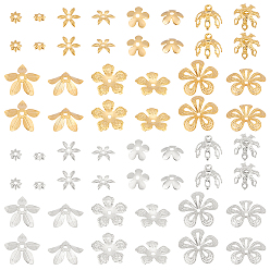 Золотой & Серебряный 56шт 14 стиль латунный колпачок для бусины, долговечный, цветок, золотой и серебряный, 5~15.5x5~16x0.5~7.5 мм, отверстие : 1~1.5 мм, 4 шт / стиль