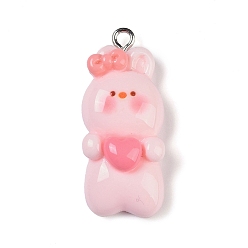 Лавандовый румянец Подвески из смолы, с платиново-железными петлями, кролик, лавандовый румянец, 32x14x8.5 мм, отверстие : 2 мм