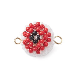 Красный Подвески-шармы в форме круглого глаза из стеклянных бусинок и стеклянных семян на Хэллоуин, с 304 двойными петлями из нержавеющей стали, золотые, красные, 20x14.5 мм, отверстие : 1.8 мм