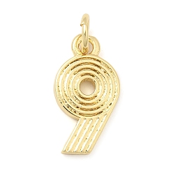 Настоящее золото 18K Латунные подвески, число 9 прелести, долговечный, без свинца и без кадмия, стойки покрытие, с целью перехода в кольце, реальный 18 k позолоченный, 15x8x2 мм, отверстие : 3.5 мм
