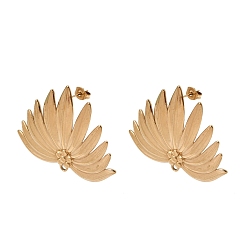 Plaqué 18K Or Véritable 304 résultats boucle d'oreille de goujon en acier inoxydable, fleur, placage ionique (ip), plaqué longue durée, réel 18 k plaqué or, 26x44.5mm, Trou: 2mm, pin: 0.7x11 mm