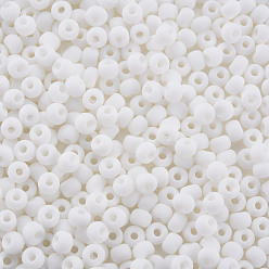 White 6/0 Glass Seed Beads, Macaron Color, Round Hole, Round, White, 4~4.5x3mm, Hole: 1~1.2mm, about 4500pcs/bag, about 450g/bag.