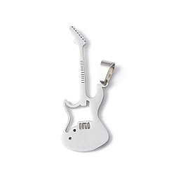 Musical Instruments Pendentifs en acier inoxydable anti-ternissement, couleur inox, guitare, modèle d'instruments de musique, 304mm, trou: 33.5x12x1 mmmm