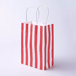Rot Kraftpapiersäcke, mit Griffen, Geschenk-Taschen, Einkaufstüten, Rechteck, Streifenmuster, rot, 21x15x8 cm